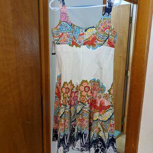 White summer sundress with tank sleeves and floral print